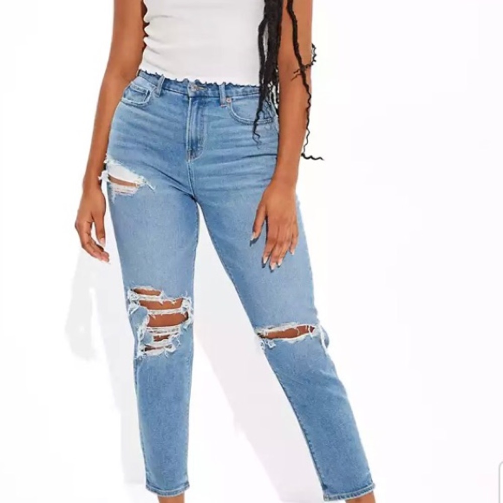 AEO Curvy mom jean blue breeze stretch size 6 28 waist R distressed high rise